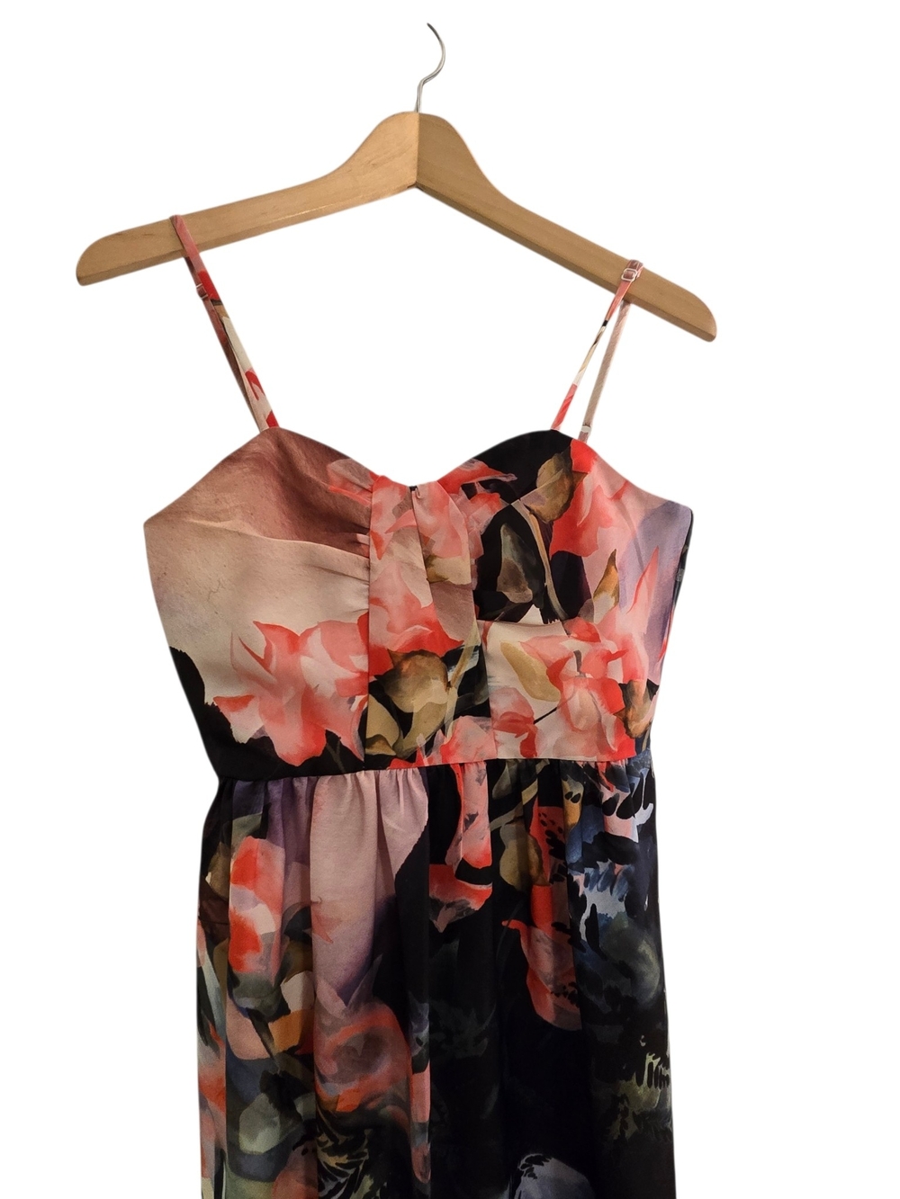 Corey Lynn Calter Floral Dress Black Pink Watercolor look Spaghetti Straps Artsy